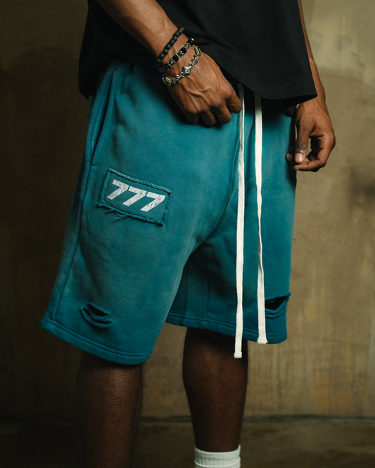 777 Distressed Summer Shorts (Ocean Blue)