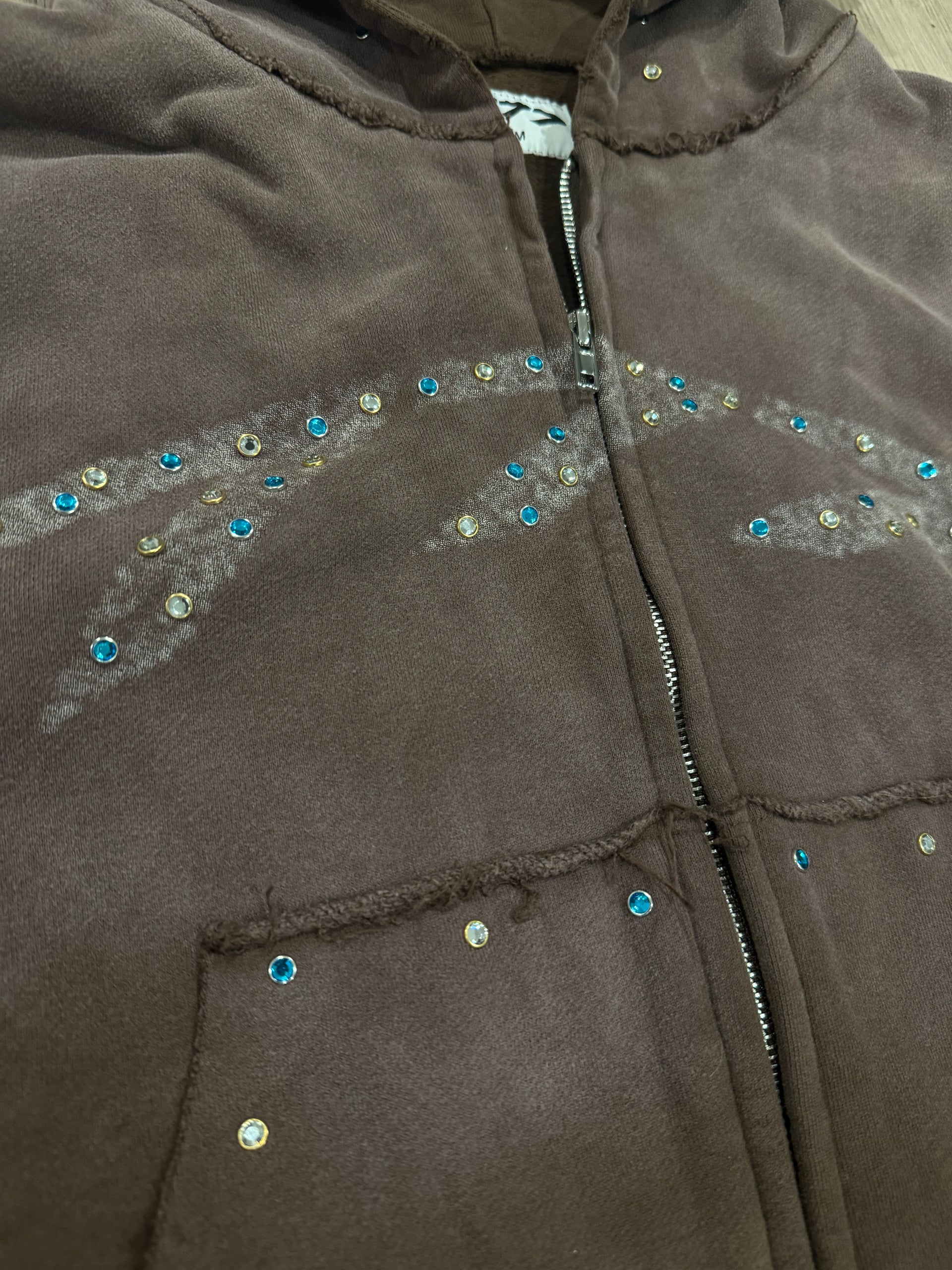 777 mocha brown rhinestone hoodie