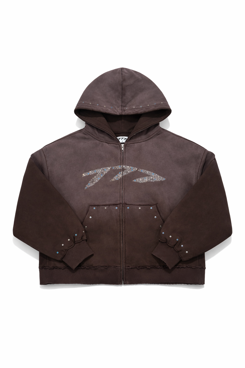 777 mocha brown rhinestone hoodie
