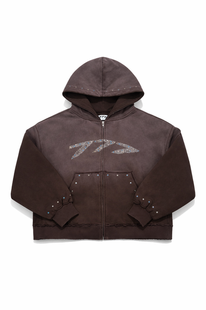 777 mocha brown rhinestone hoodie