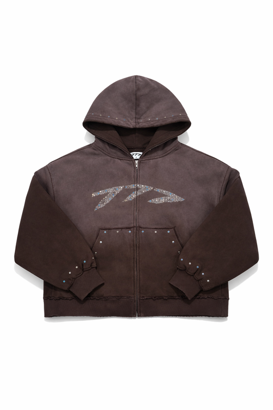 777 mocha brown rhinestone hoodie