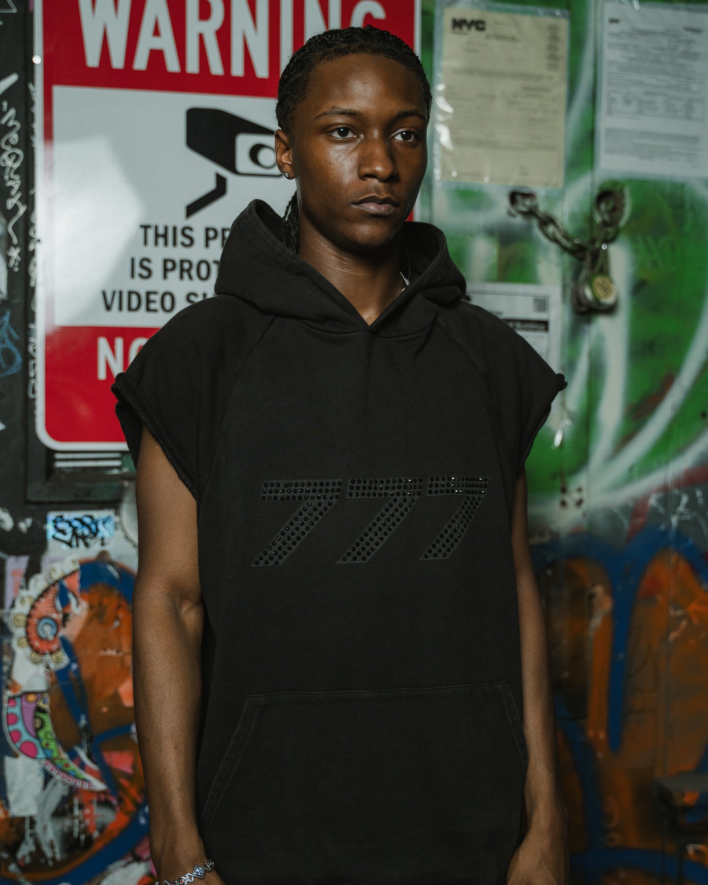 777 Black Sleeveless Hoodie
