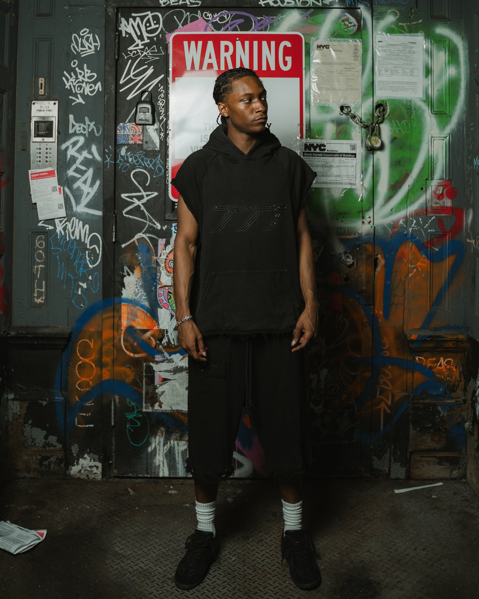 777 Black Sleeveless Hoodie
