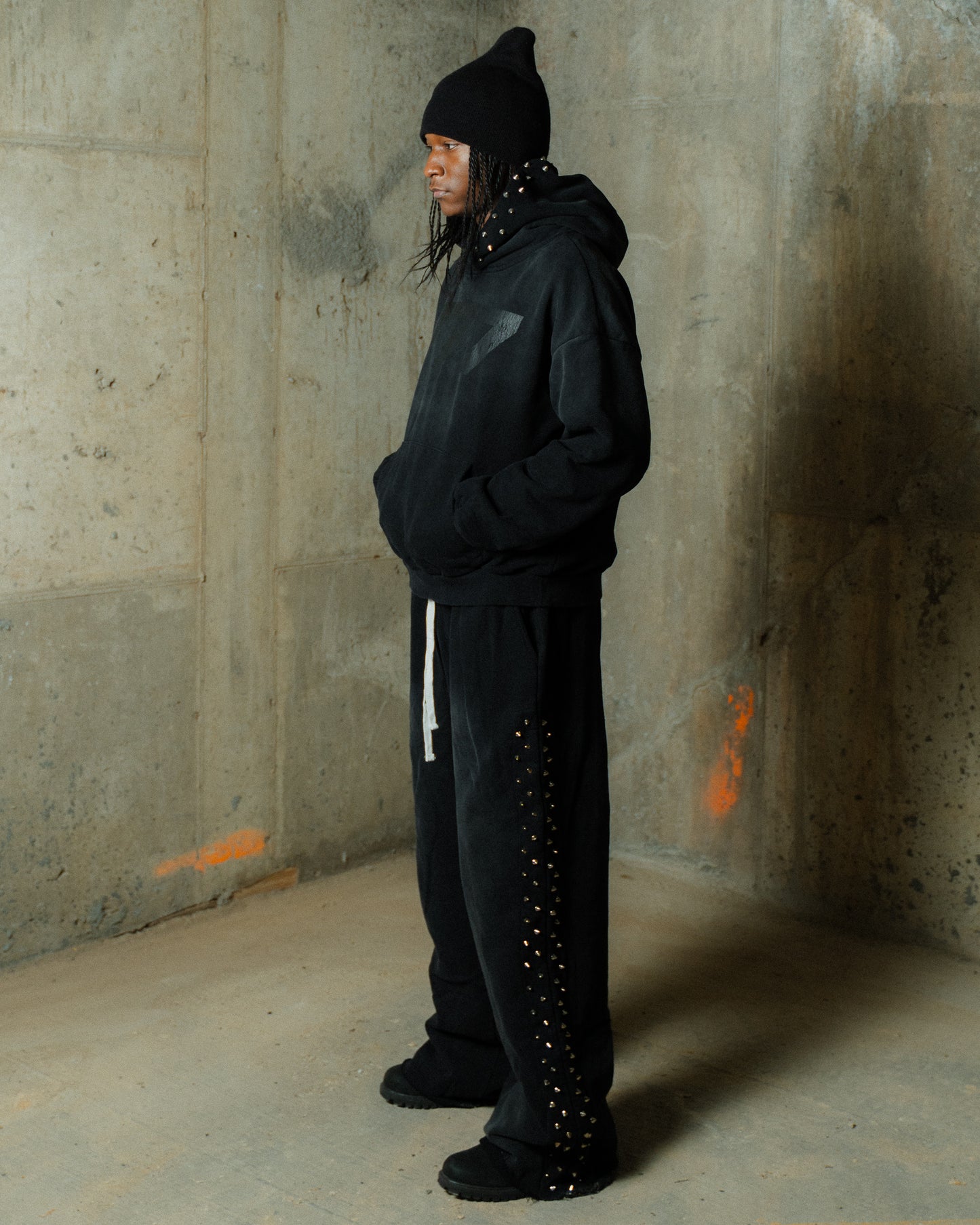 777 ONYX STUDDED HOODIE