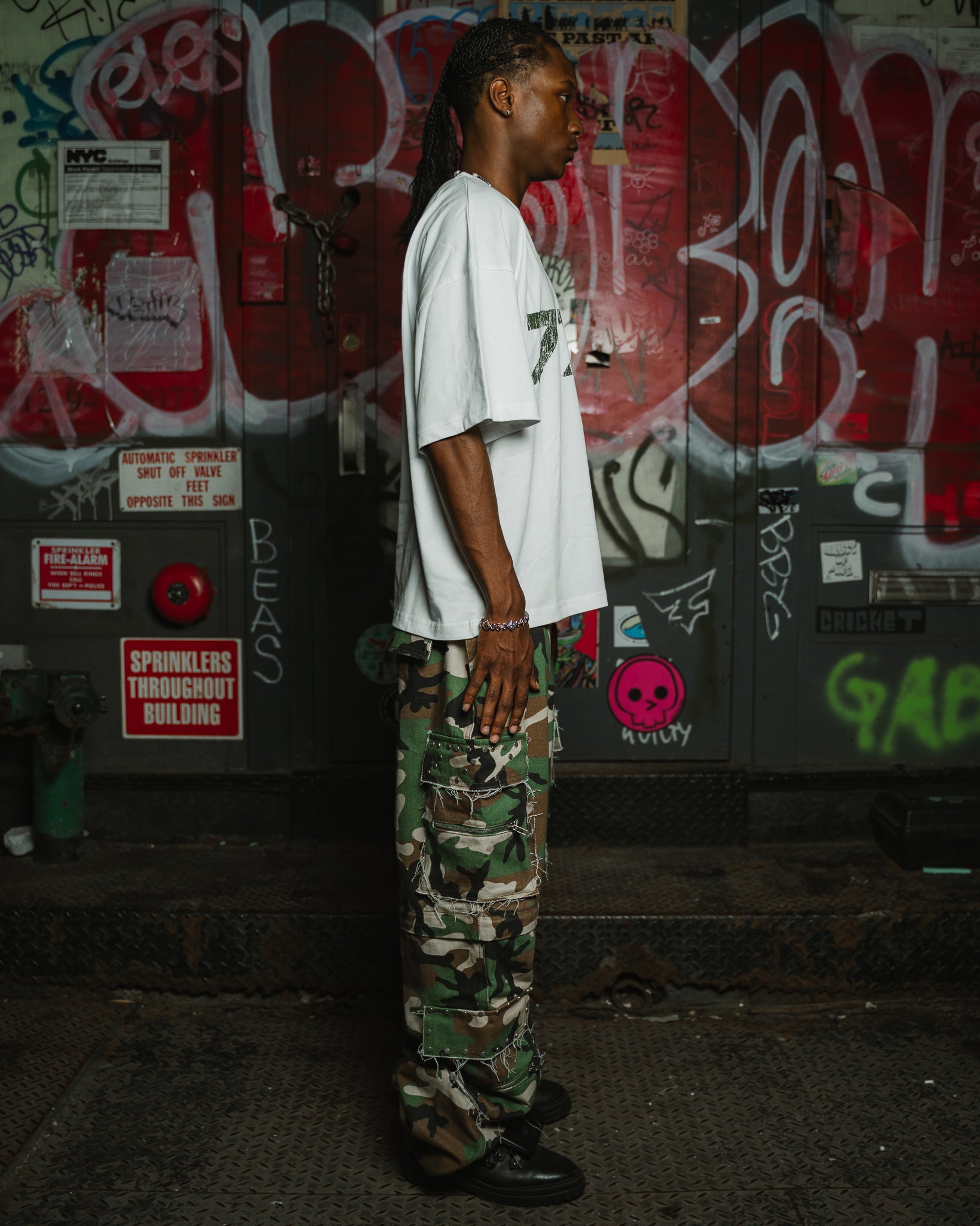White tee green logo