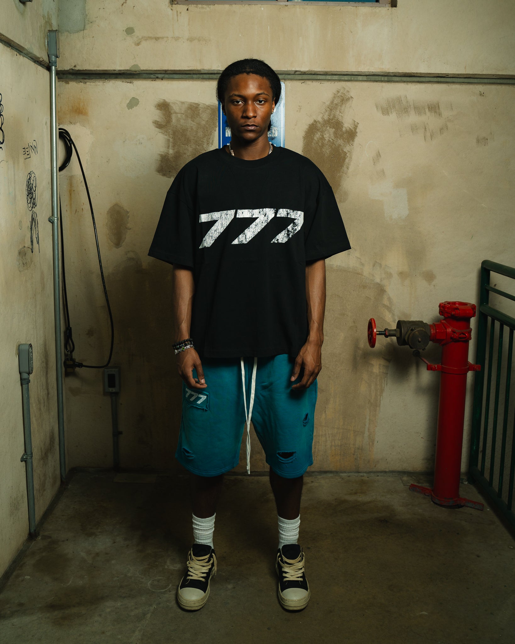 777 Distressed Summer Shorts (Ocean Blue)