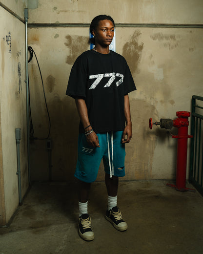 777 Distressed Summer Shorts (Ocean Blue)
