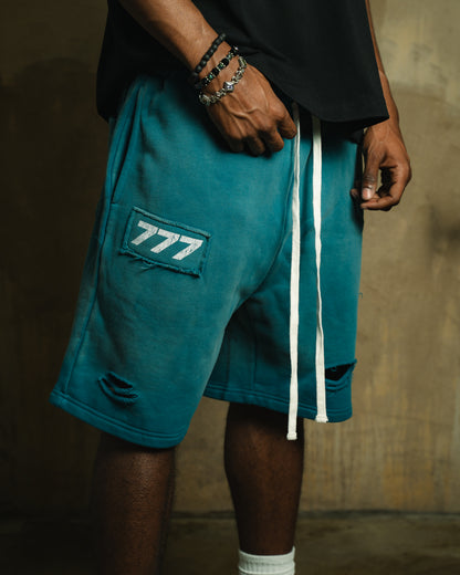777 Distressed Summer Shorts (Ocean Blue)