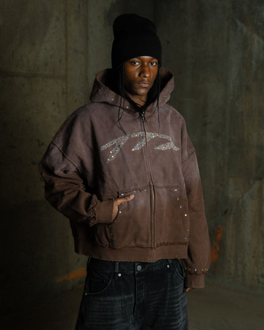 777 mocha brown rhinestone hoodie