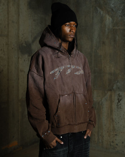 777 mocha brown rhinestone hoodie