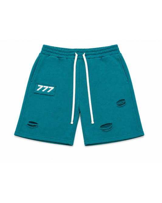 777 Distressed Summer Shorts (Ocean Blue)