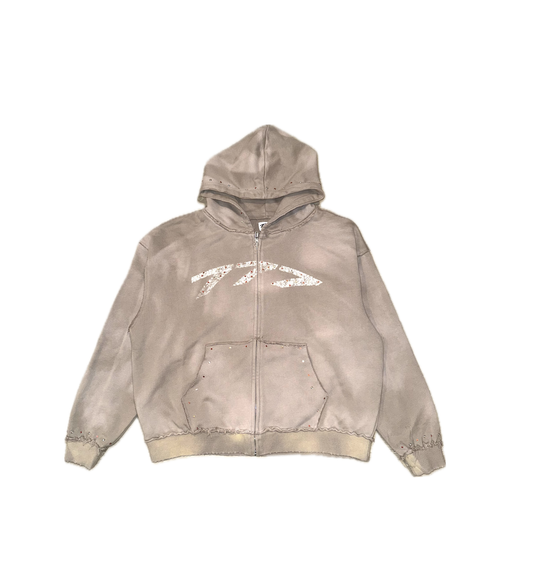 sand rhinestone zip up hoodie