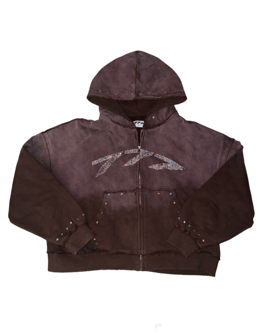 777 mocha brown rhinestone hoodie